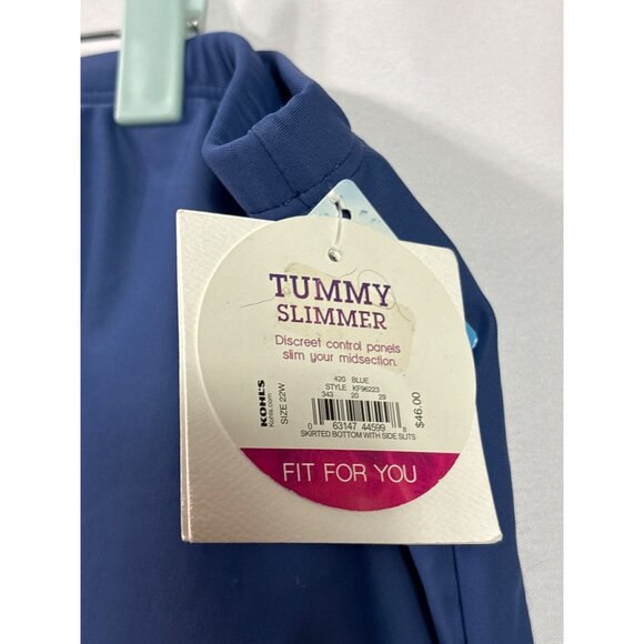 Croft & Barrow Womens 22W Tummy Slimmer Skirted Bottom Swimwear Blue New - Picture 5 of 8